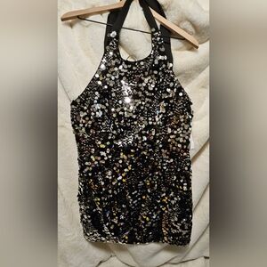 Dress The Population Oaklyn Sequin &  Pallete Halter Neck Mimidress Color Silver